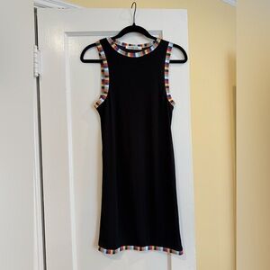 Black Sleeveless Midi Dress with Rainbow Trim